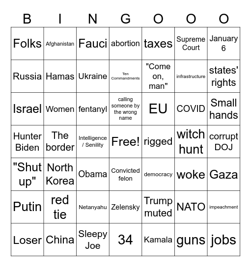Debate Bingo Card