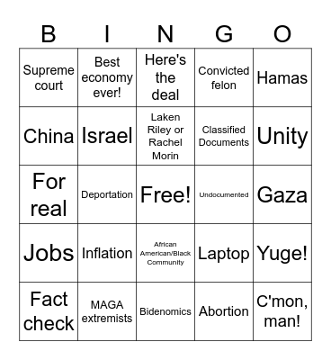 Presidential Debate 2024 Bingo Card