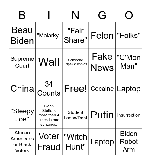 Debate Bingo 2024 Bingo Card