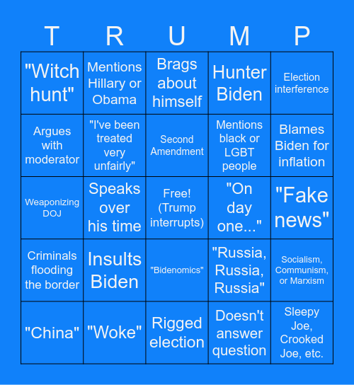 Trump debate Bingo Card