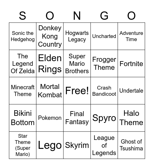 Video Games Bingo Card