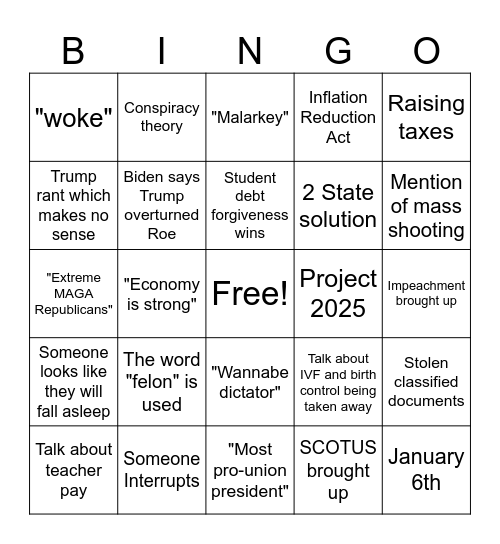 Debate Bingo 1 Bingo Card