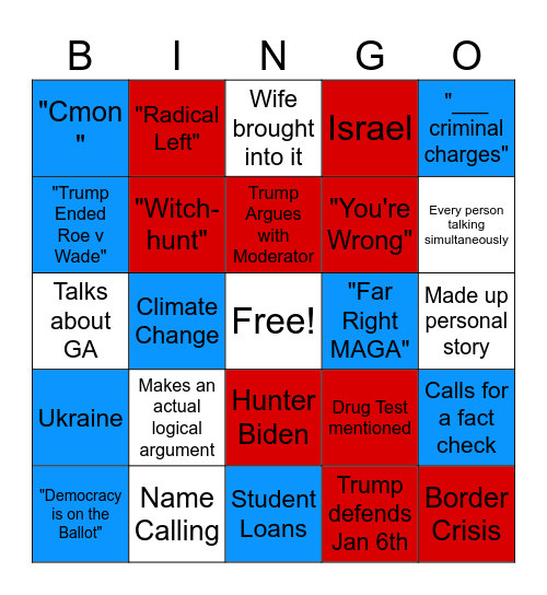 Presidential Debate Bingo Card