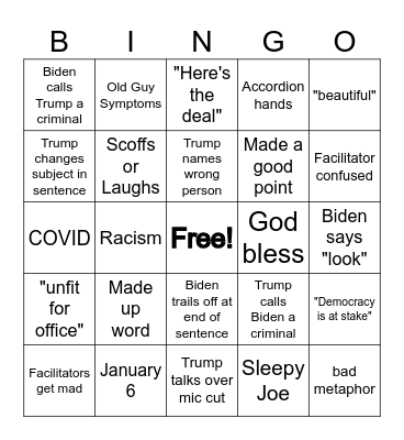 Debate Bingo Card