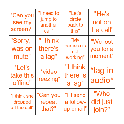 Conference call bingo! Bingo Card