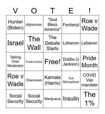 Debate Bingo Card