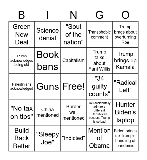 Debate Bingo 3 Bingo Card
