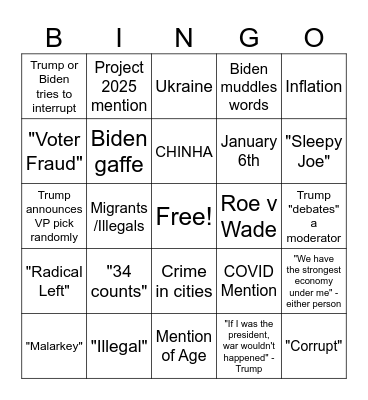 Debate 2024 Bingo Card