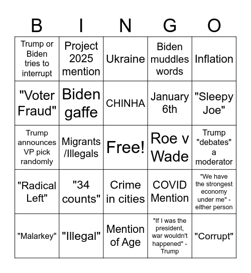 Debate 2024 Bingo Card