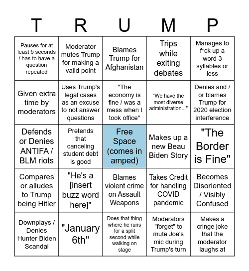 2024 Debate Bingo Card