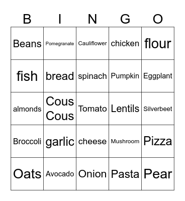 Food Bingo! Bingo Card