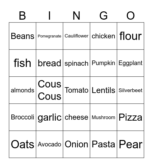 Food Bingo! Bingo Card