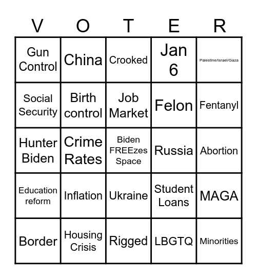 2024 Presidential Debate Bingo Card