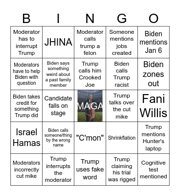 2024 Presidential Debate Bingo Card