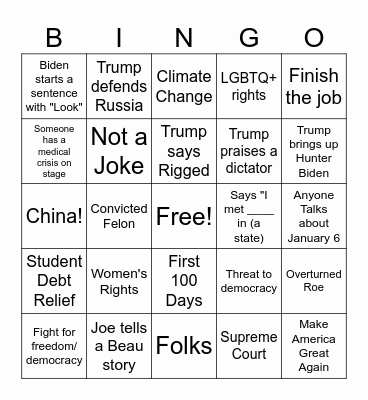 Debate 2024 Bingo Card