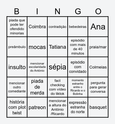 Bingo de Cubinho Bingo Card