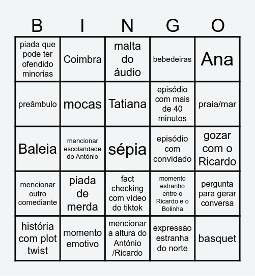 Bingo de Cubinho Bingo Card