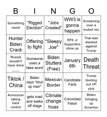 Presidential Debate Bingo Card