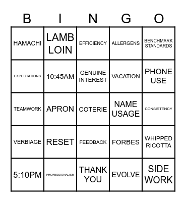 COTERIE Bingo Card