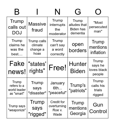 Atlanta Debate 2024 Bingo Card