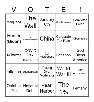 Debate Bingo Card