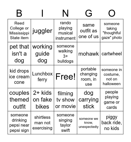 Gantry Bingo Card