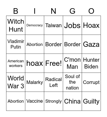 President Debate Bingo Card