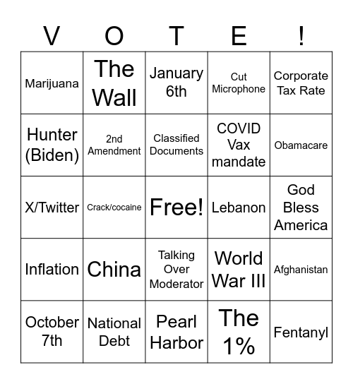 Debate Bingo Card