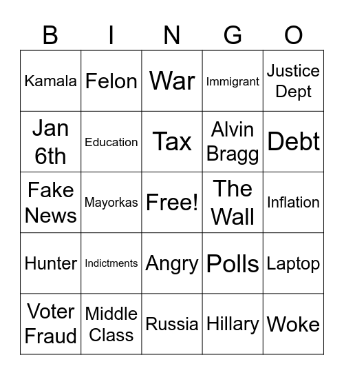 2024 1st DEBATE Bingo Card