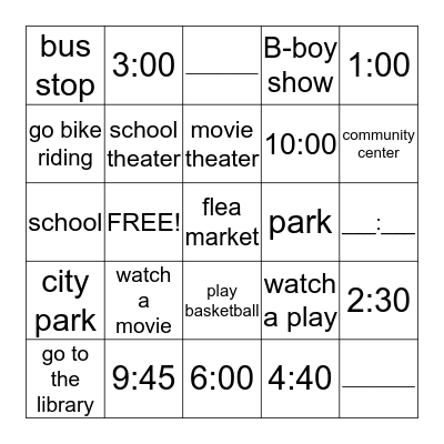 What / When / Where Bingo Card