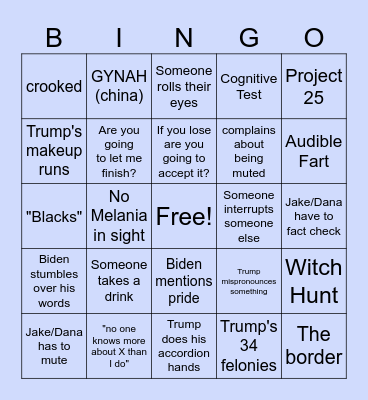 Presidential Debate Bingo Card