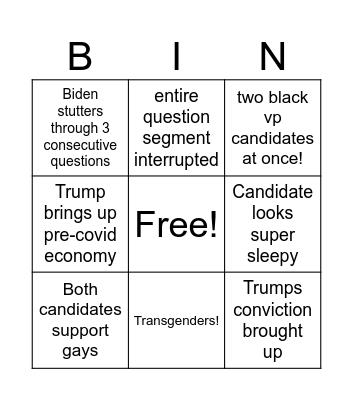 Debate night Bingo Card