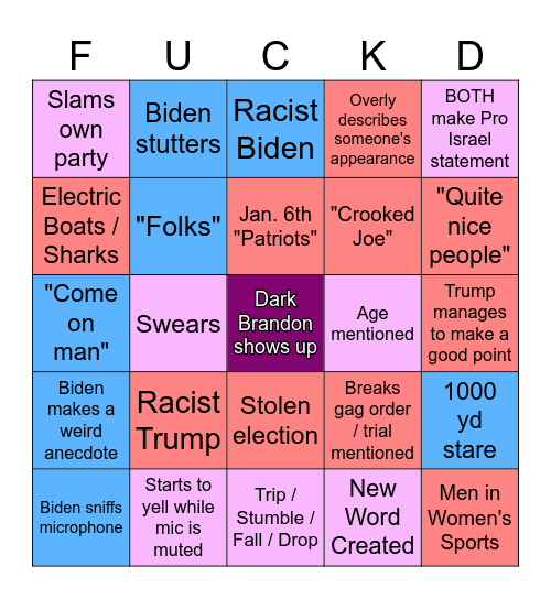 Presidential Debate Bingo Card