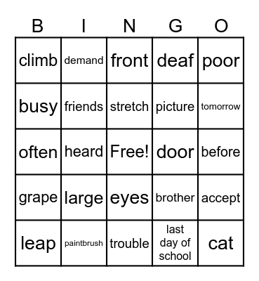 103 BINGO Card