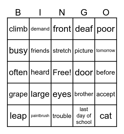 103 BINGO Card