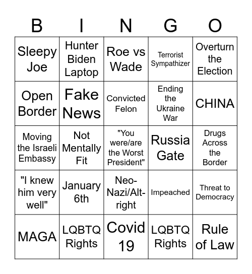 Biden vs. Trump Debate 06/27 Bingo Card