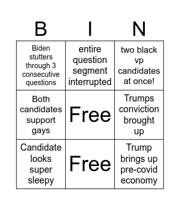 Debate night Bingo Card