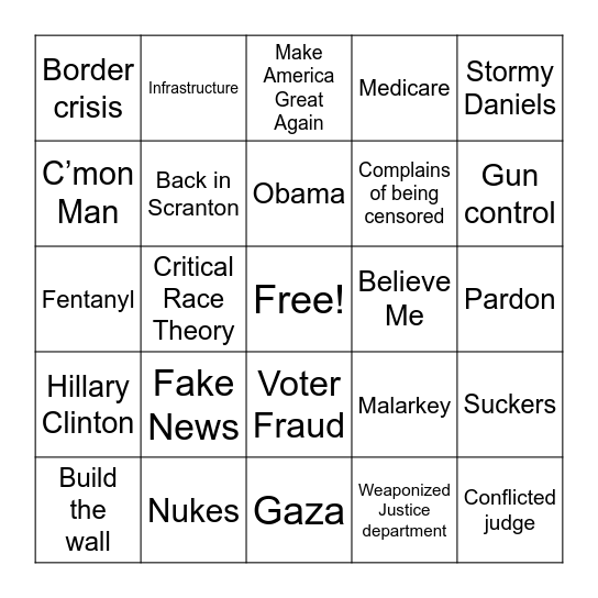 Biden-Trump Debate Bingo Card