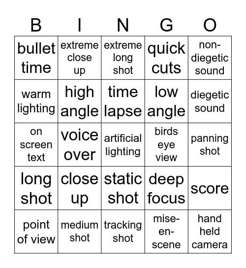 Cinematic Language Bingo Card