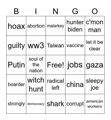 Debate Bingo Card