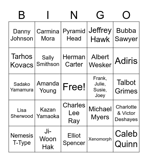 DbD Bingo Card