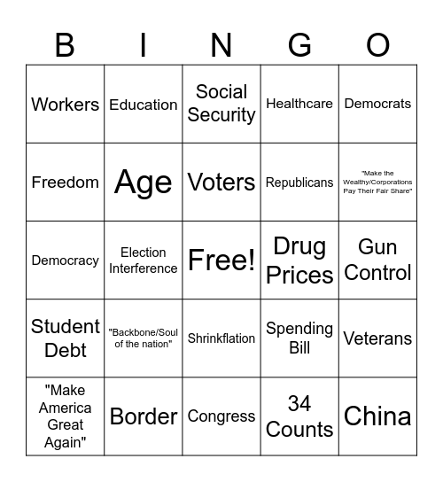 🇺🇸🇺🇸🇺🇸 TRUMP v. BIDEN 🦅🦅🦅 Bingo Card