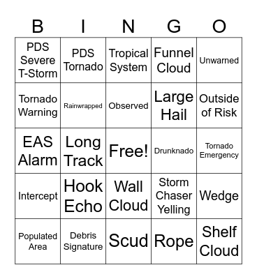 Tornado / Weather Bingo Card