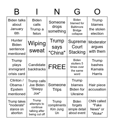 Presidential Debate June 2024 Bingo Card