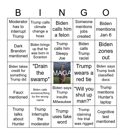 2024 Presidential Debate Bingo Card