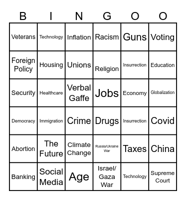 Presidential Debate Bingo 2024 Bingo Card