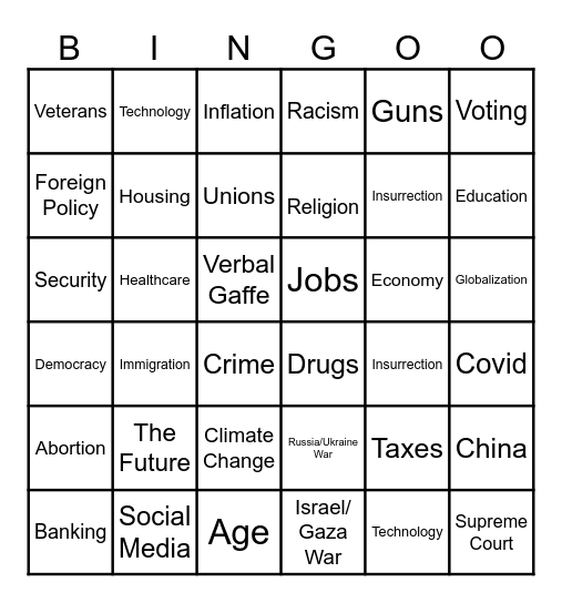 Presidential Debate Bingo 2024 Bingo Card