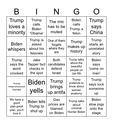 Old People Debate Bingo Card