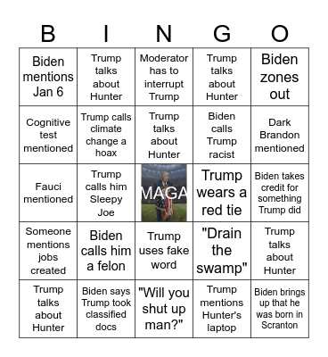 2024 Presidential Debate Bingo Card