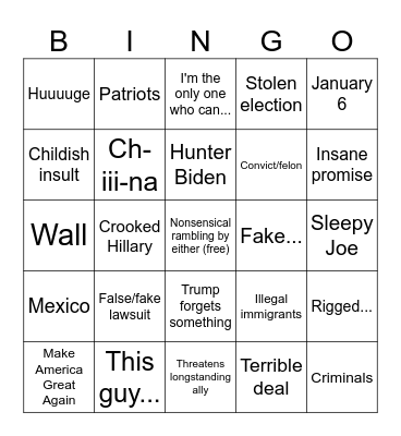 Presidential Debate Bingo Card